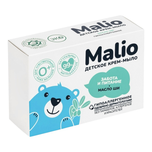 Малио Крем-мыло туалетное твердое детское Забота и питание, масло ши, 90 г