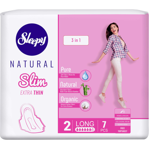 Прокладки женские гигиенические (супертонкие) SLIM EXTRA THIN 3 в 1 Long Sleepy Natural, 7 шт