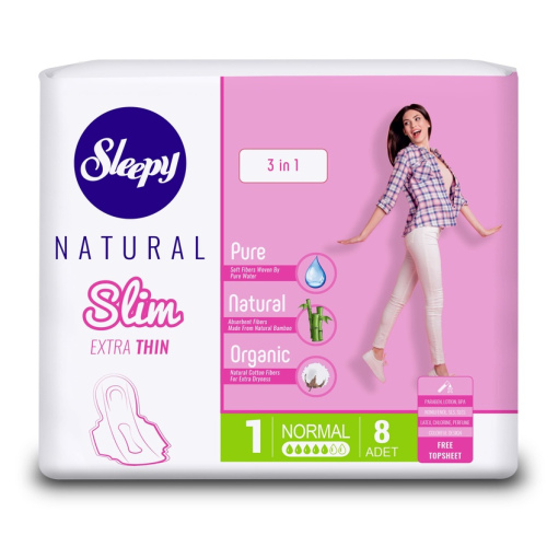 Прокладки женские Sleepy гигиенические (супертонкие) SLIM EXTRA THIN 3 в 1 Normal Natural, 8 шт